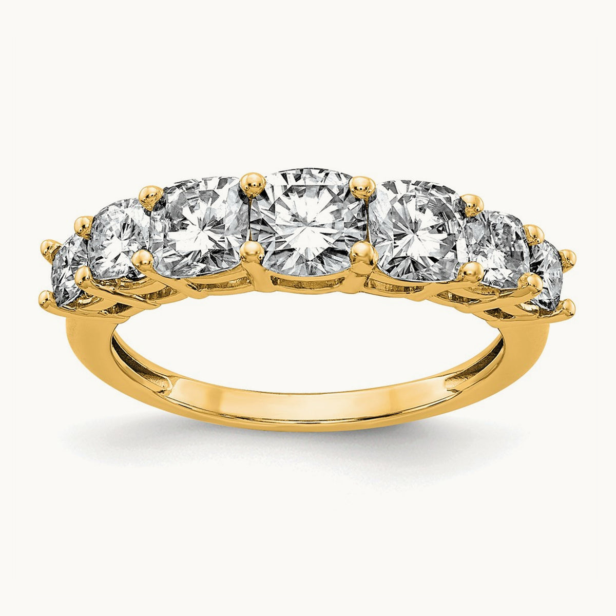 Cushion 7 Stone Band, 1.50-3.25 ct tw Lab-Grown Diamond — 1 5/8 ct, 14K Yellow Gold
