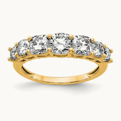 Cushion 7 Stone Band, 1.50-3.25 ct tw Lab-Grown Diamond — 1 5/8 ct, 14K Yellow Gold