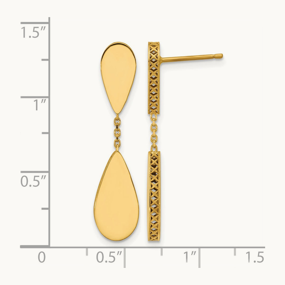 Polished and Satin Teardrop Post Dangle Earrings, 14K — Leslie's