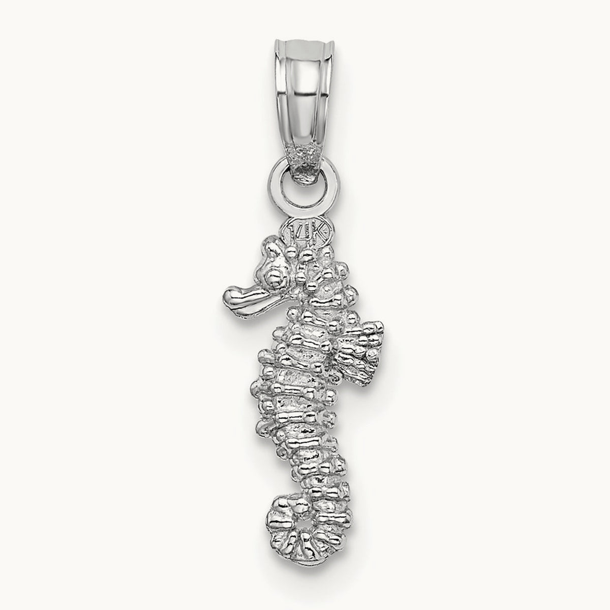 3-D Mini Seahorse Charm — 14K White Gold