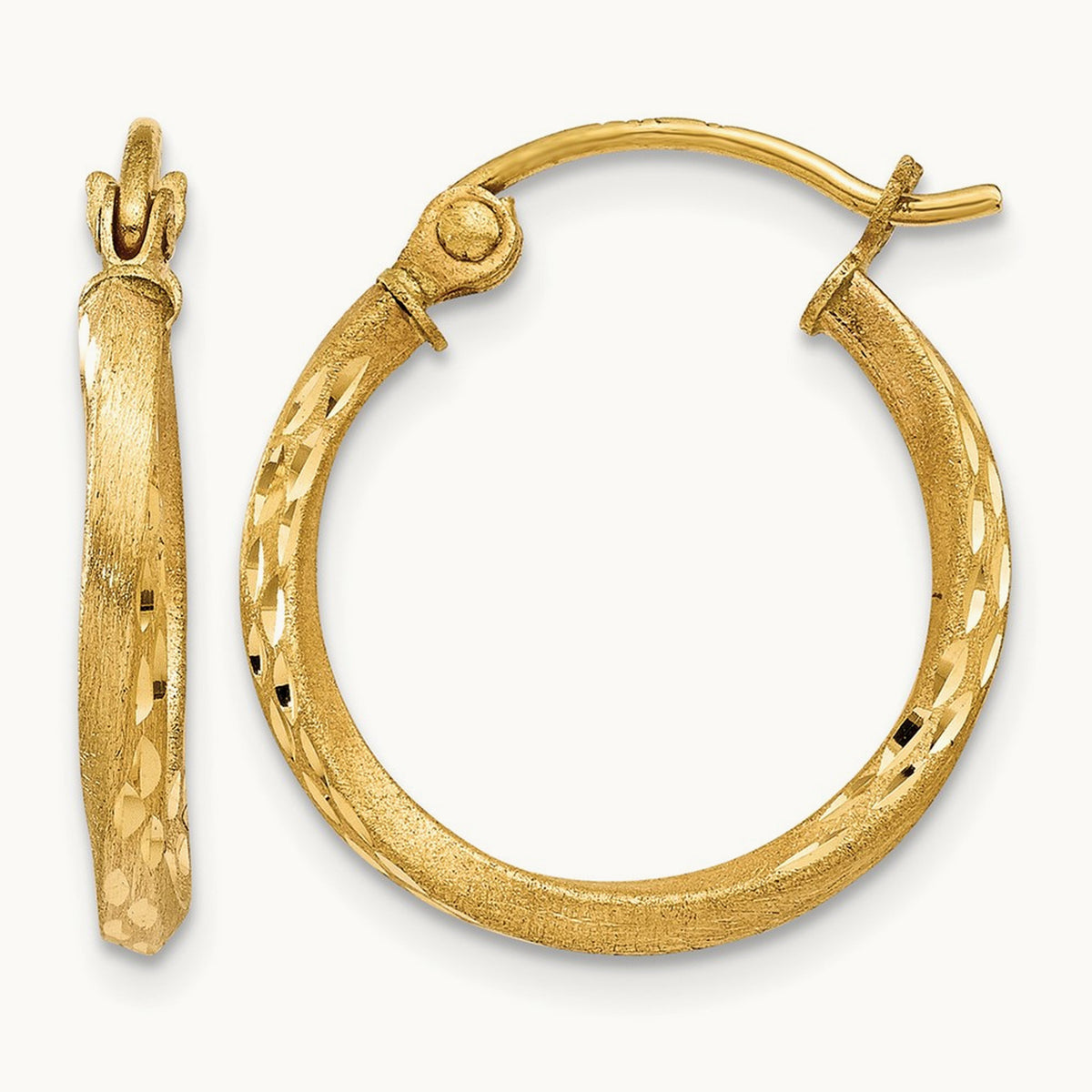 Satin Diamond Cut Hollow Twisted Hoop Earrings, 14K