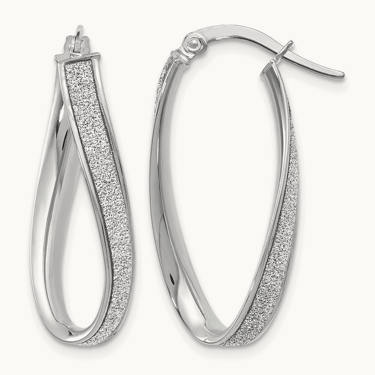 Polished Glimmer Infused Oval Hoop Earrings, 14K White Gold — Leslie's