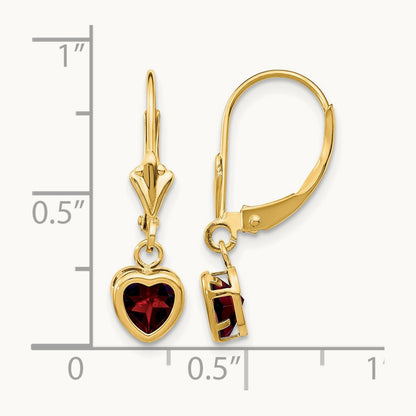 Heart Garnet Earrings, 5mm, 14K