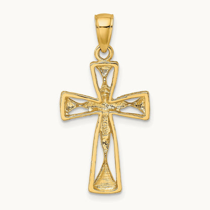 Polished Cut-Out Design Cross Charm, 14K