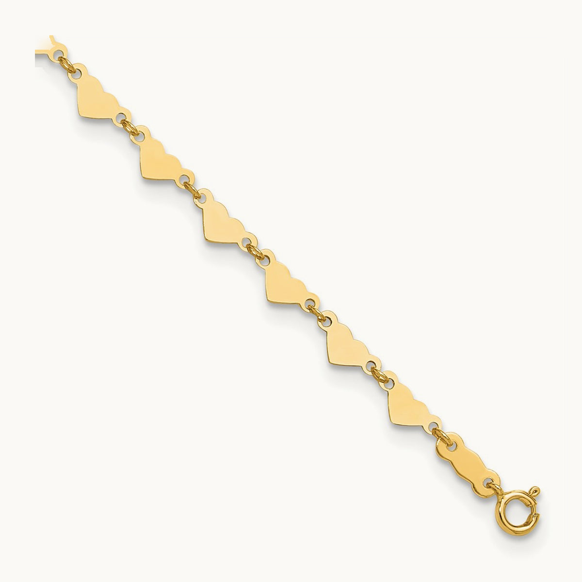 Oval Link Chain with Hearts 10in Plus 1in Ext Anklet, 14K