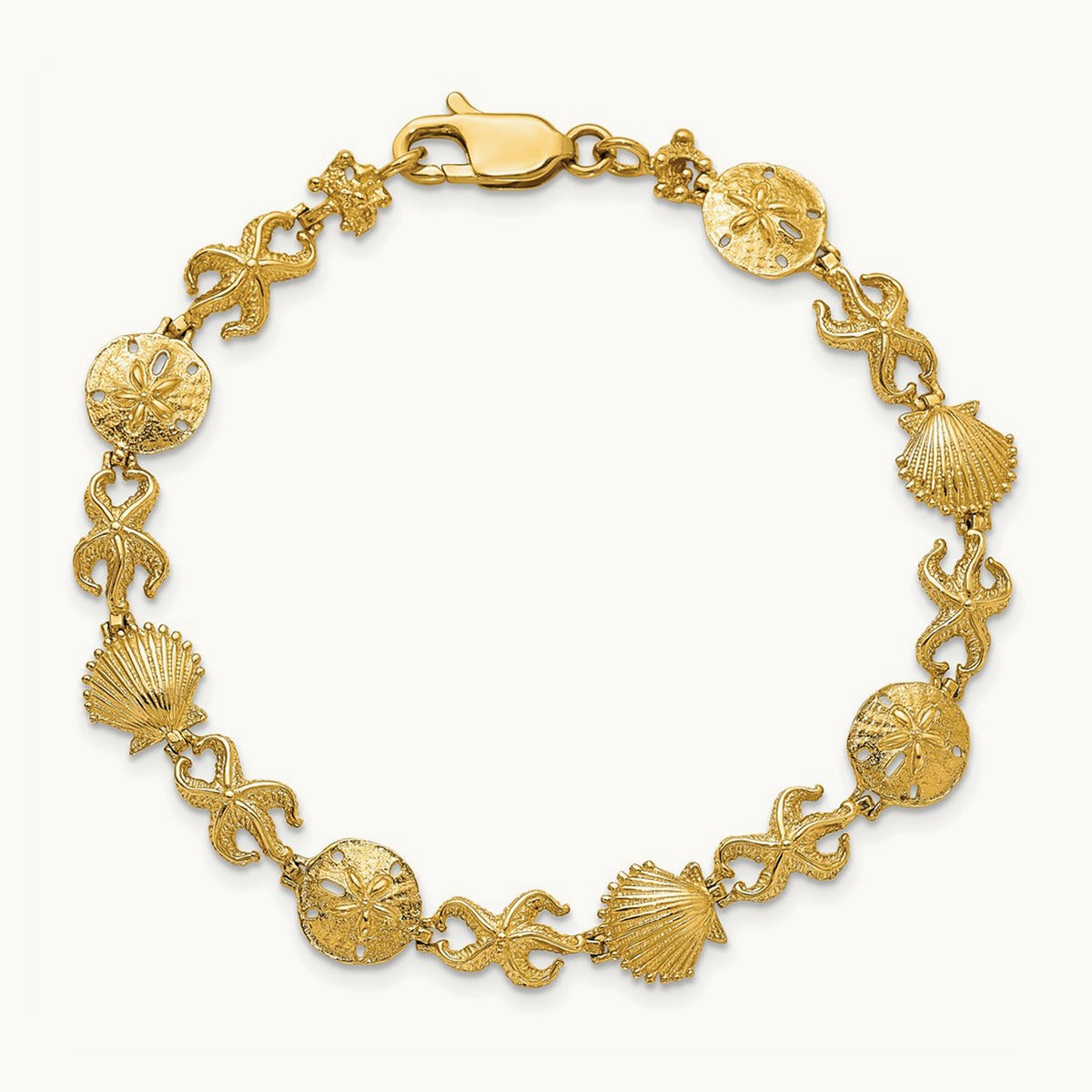 Shell, Sand Dollar, Starfish Bracelet, 14K