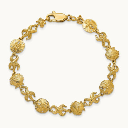 Shell, Sand Dollar, Starfish Bracelet, 14K