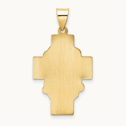 Polished and Satin Hollow Jesus Face Cross Pendant, 14K