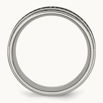 Polished 1/2ct Black Diamond Ridged Edge Band, 10mm, Stainless Steel