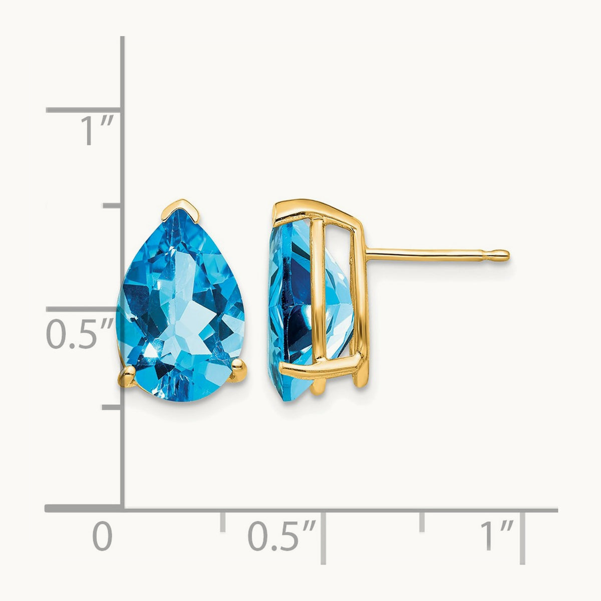 12x8mm Pear Blue Topaz Earrings, 14K