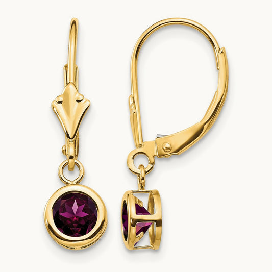 Rhodolite Garnet Leverback Earrings, 5mm, 14K