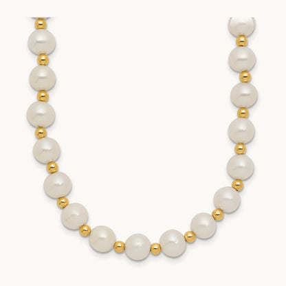 6- White Near Round FW Cultured Pearl Bead Necklace, 7mm, 14K