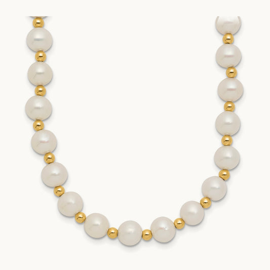 6- White Near Round FW Cultured Pearl Bead Necklace, 7mm, 14K