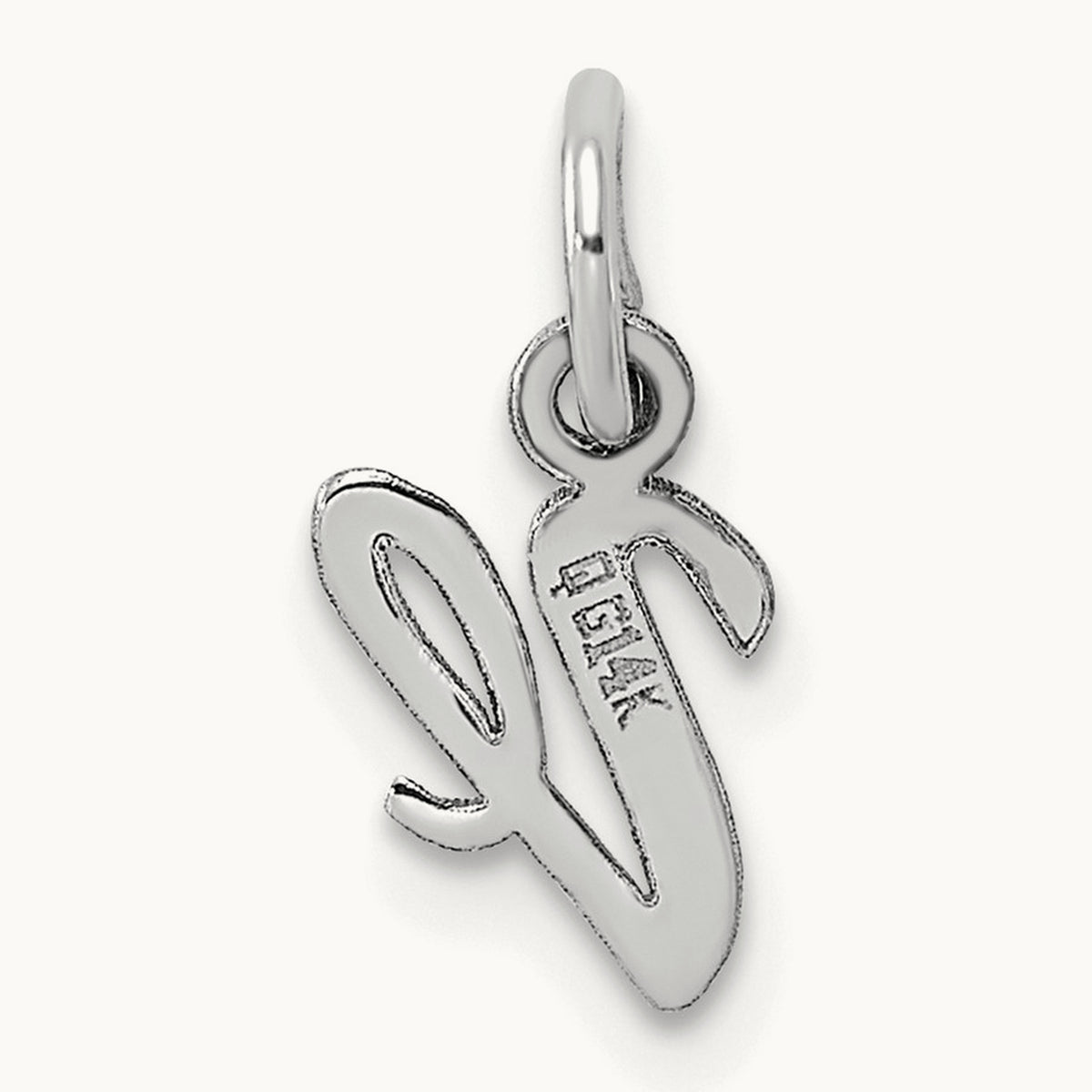 Small Script Letter V Initial Charm, 14K White Gold