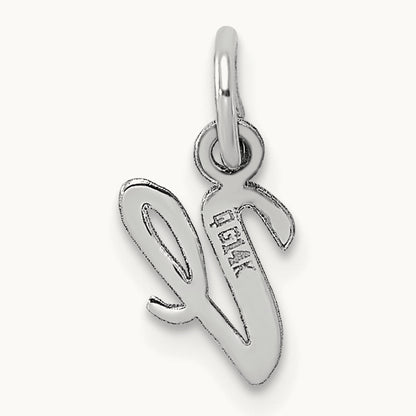 Small Script Letter V Initial Charm, 14K White Gold