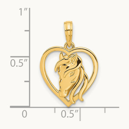 Polished Horse Head In Heart Pendant, 14K