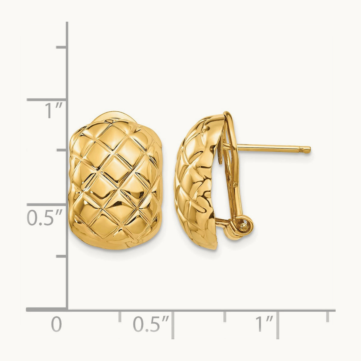 Polished Quilted Omega Back Post Earrings — 14K Yellow Gold
