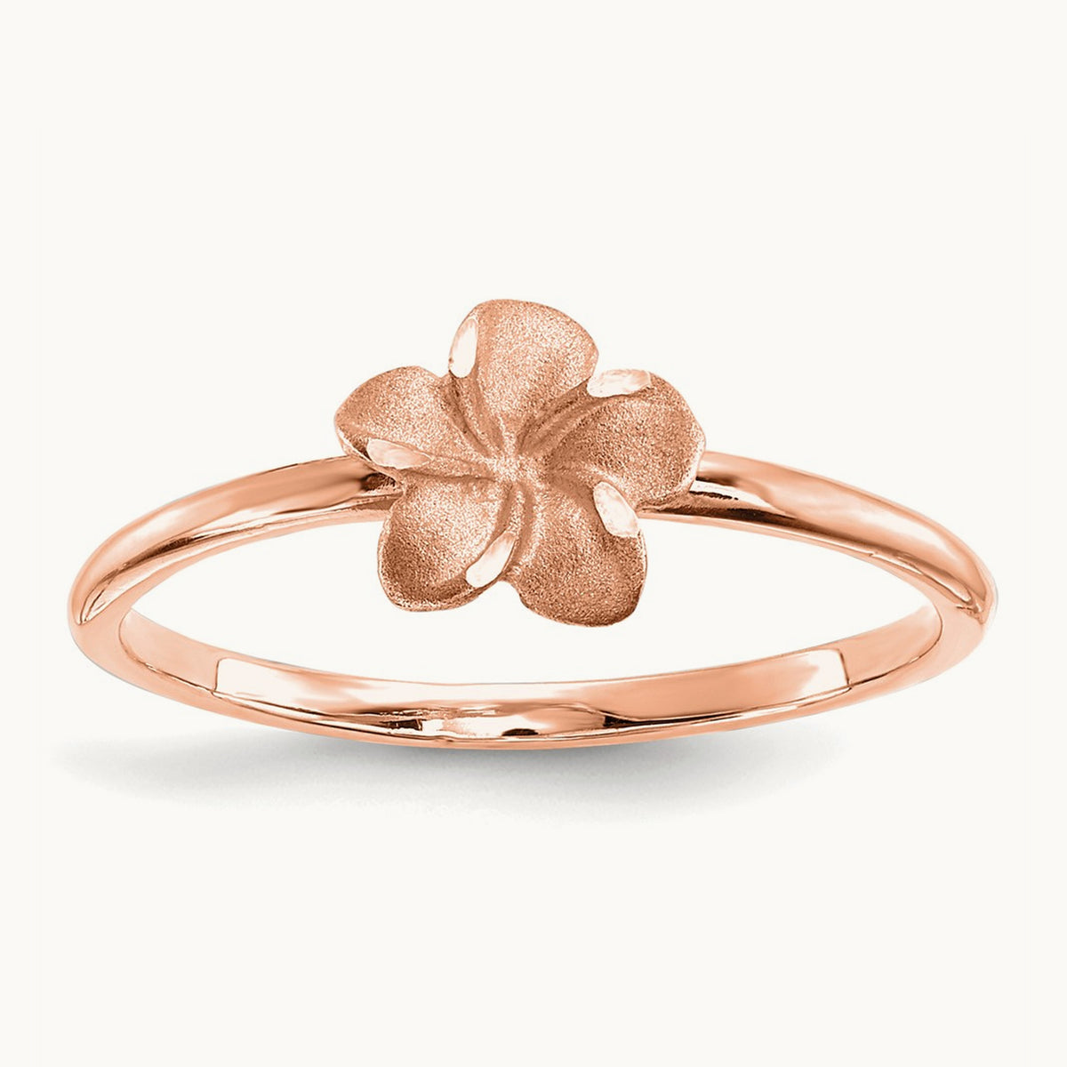 Brushed & Polished D/C Plumeria Ring, 14K Rose