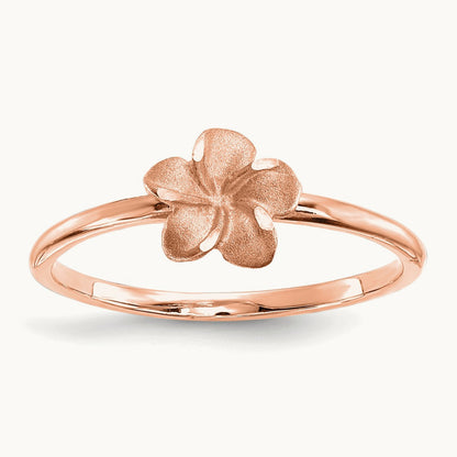 Brushed & Polished D/C Plumeria Ring, 14K Rose