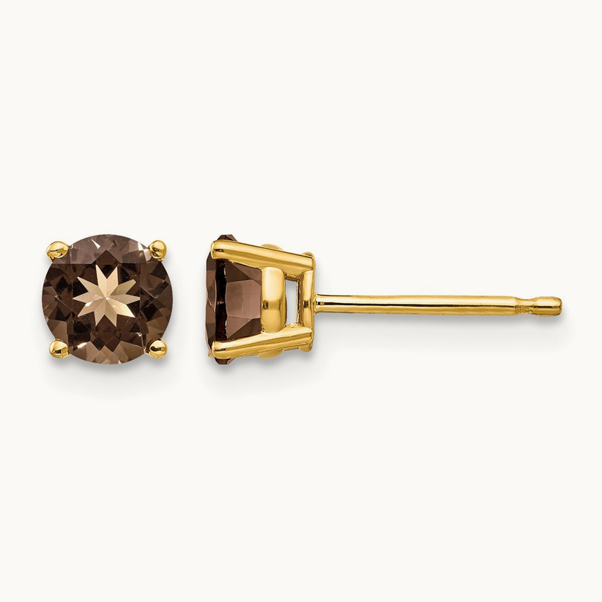 Round Smoky Quartz Earrings, 5mm, 14K