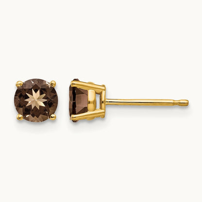 Round Smoky Quartz Earrings, 5mm, 14K