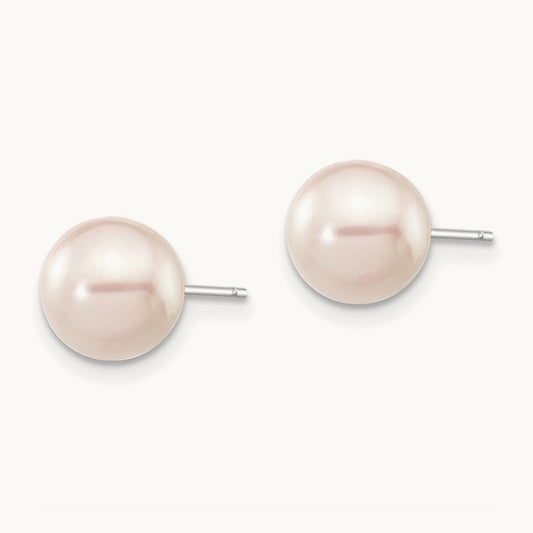 7- Round White Saltwater Akoya Cultured Pearl Earrings, 8mm, 14K White Gold
