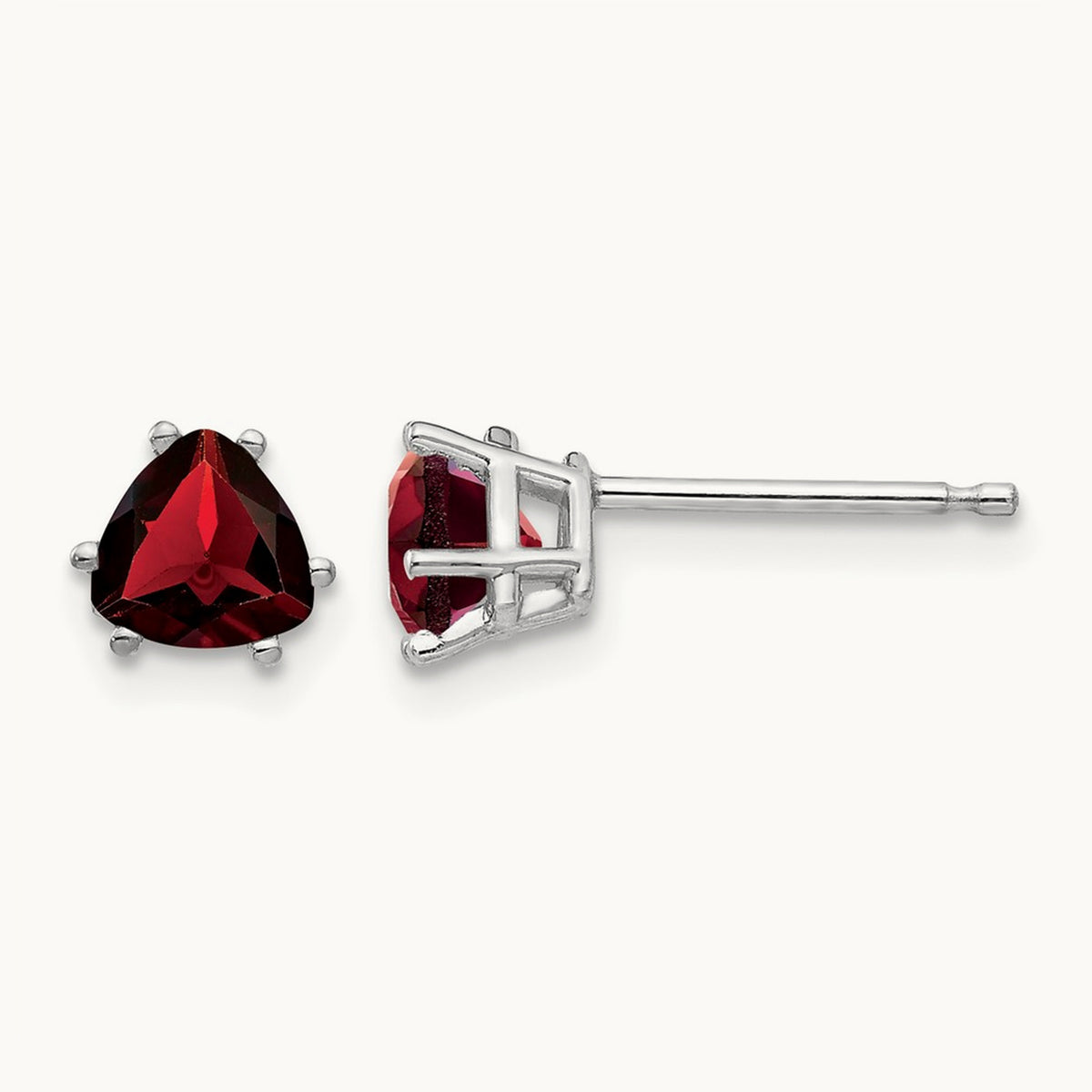 Garnet Trillion Stud Earrings, 14K White Gold