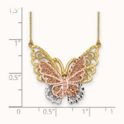 & Rose Gold w/ Rhodium Butterfly Necklace, 14K Yellow