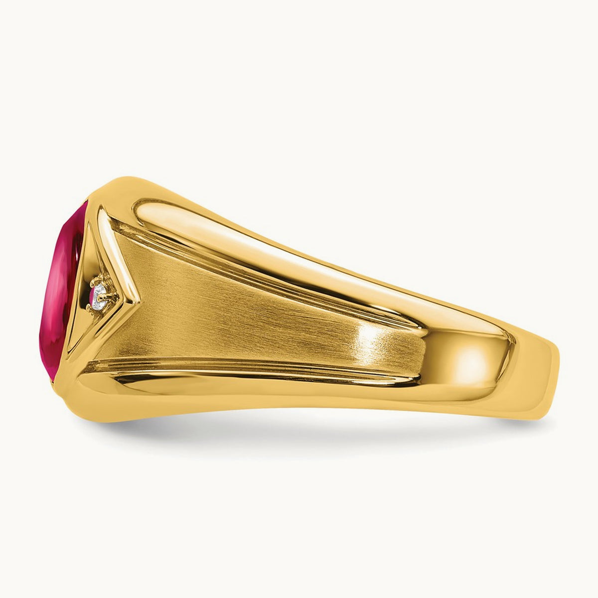 Created Ruby and Lab-Grown Diamond Men's Ring — 14K Yellow Gold, 10