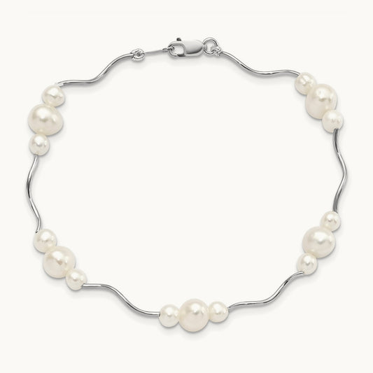 Rhod-plated 3- FWC Pearl Bracelet, 6mm, Sterling Silver