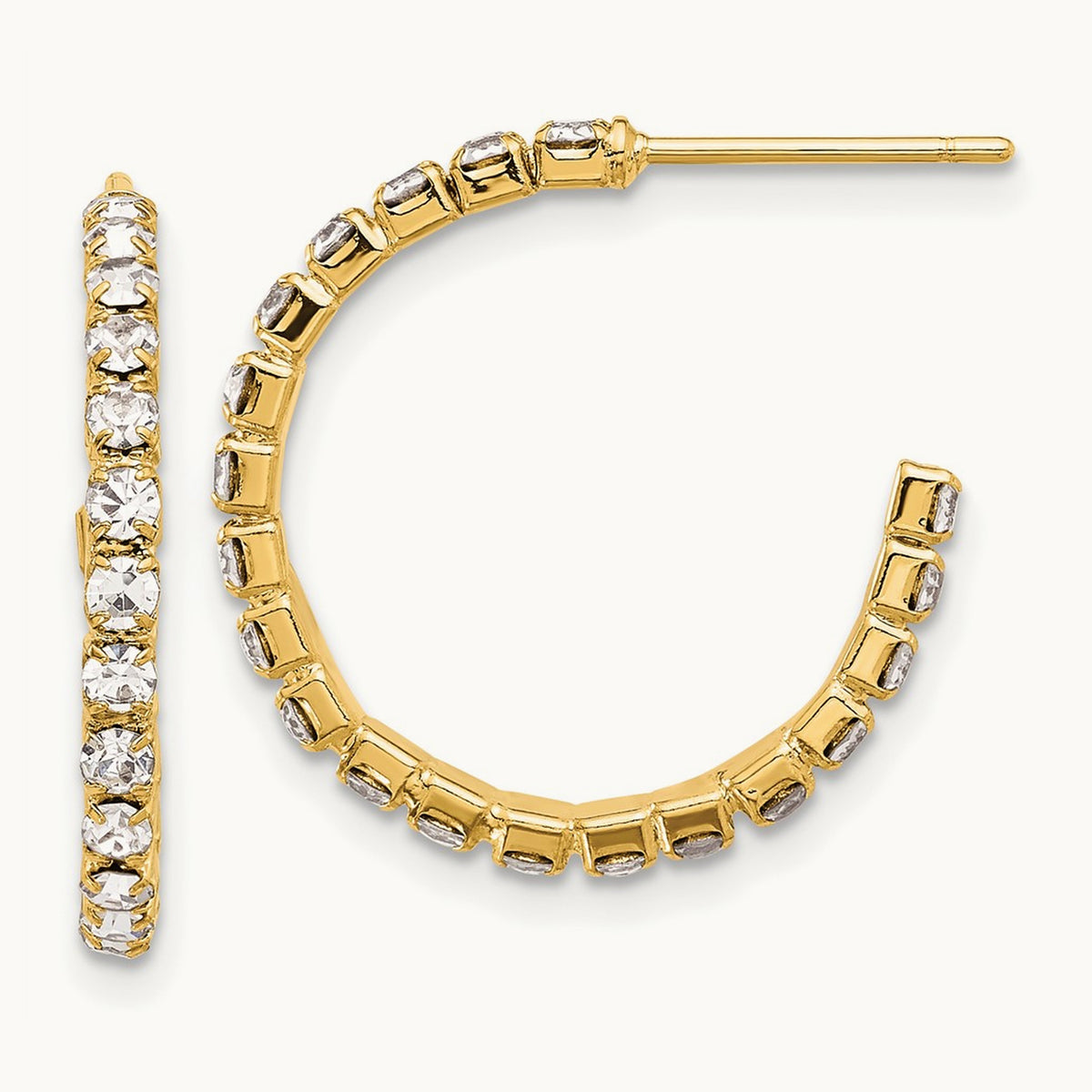 Flash Gold-tone 20mm Crystal J-Hoop Post Earrings