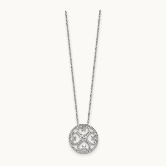 Diamond Vintage Hearts Pendant Necklace, 14K White Gold