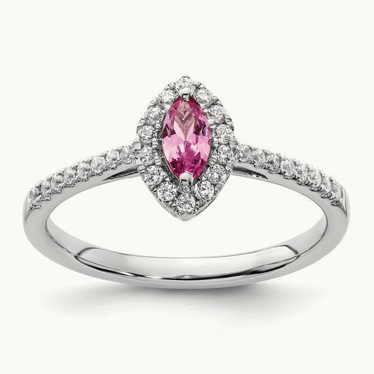 Created Pink Sapphire Oct Birthstone Ring, 0.20 ct tw Lab-Grown Diamond