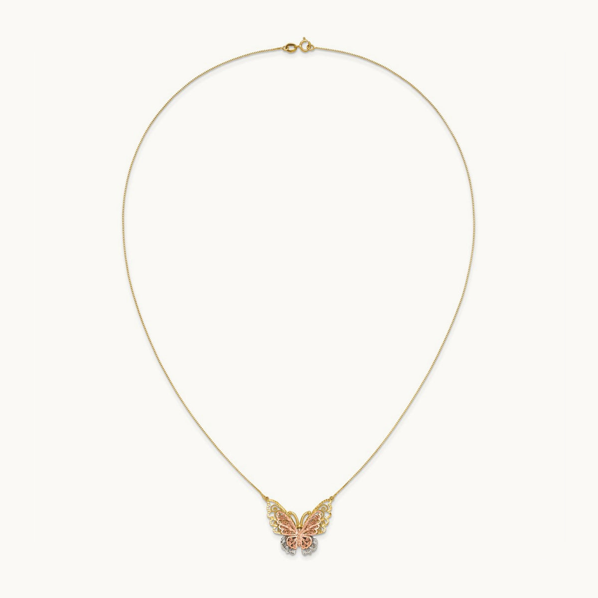 & Rose Gold w/ Rhodium Butterfly Necklace, 14K Yellow