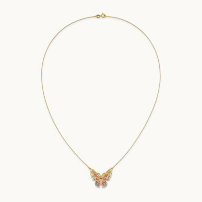 & Rose Gold w/ Rhodium Butterfly Necklace, 14K Yellow