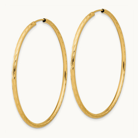 Polished and Satin D/C Endless Hoop Earrings, 2.00mm, 14K