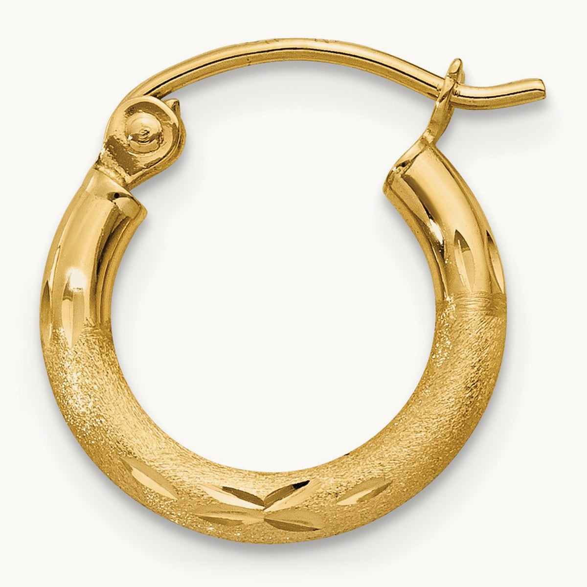 Single 14k Satin and Diamond-cut Round Tube Hoop Earring, 2mm