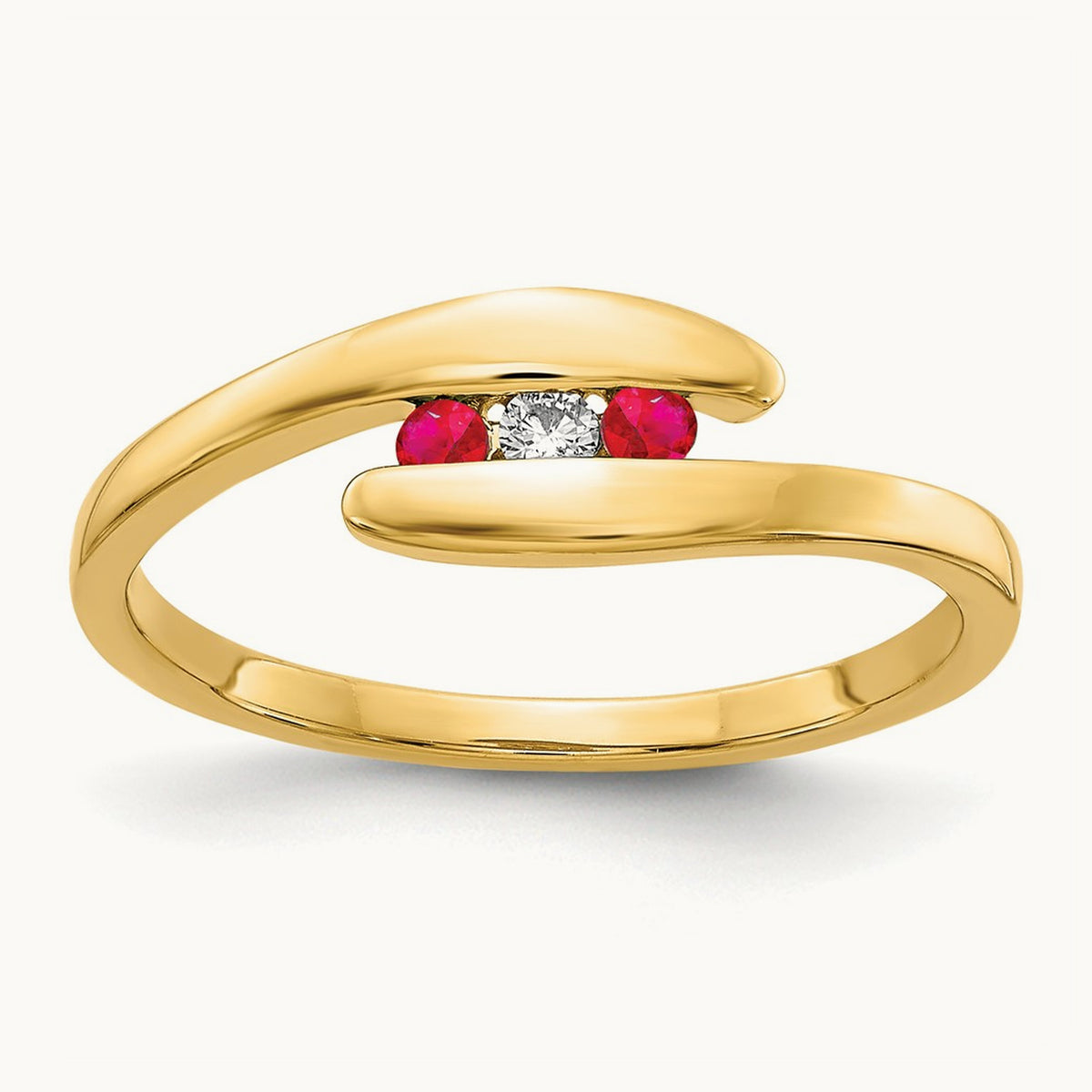 Ruby and Diamond 3-stone Ring, 14K