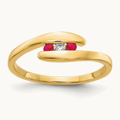 Ruby and Diamond 3-stone Ring, 14K