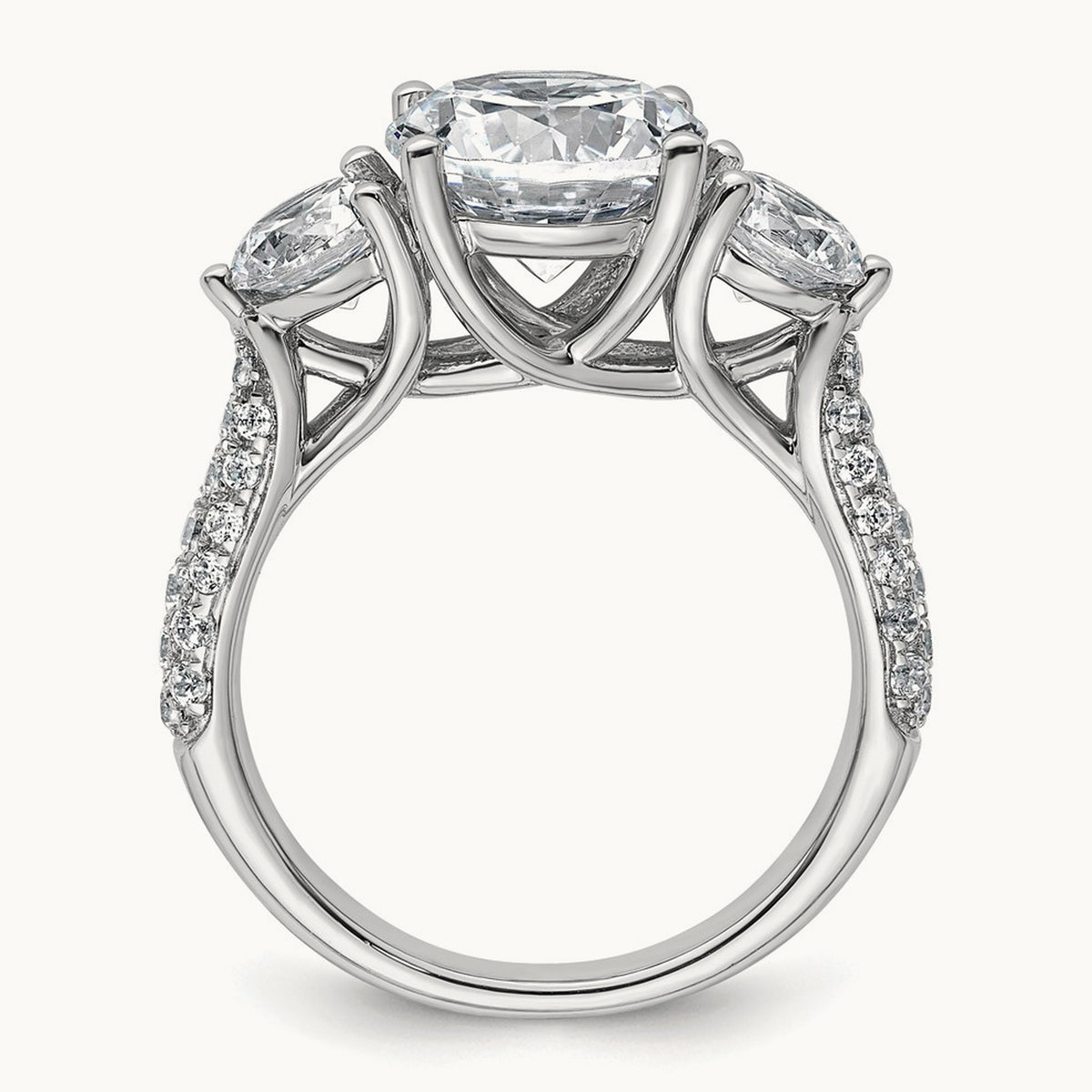 Round 3 Stone Engagement Ring, 0.50-3.75 ct tw Lab-Grown Diamond — 14K White Gold