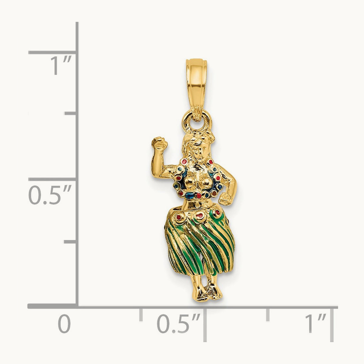 3-D Hula Girl w/ Moveable Grass Skirt Charm, 14K
