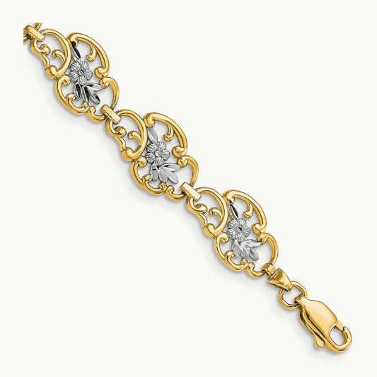 Diamond-Cut Fancy Bracelet, 14K with White Rhodium