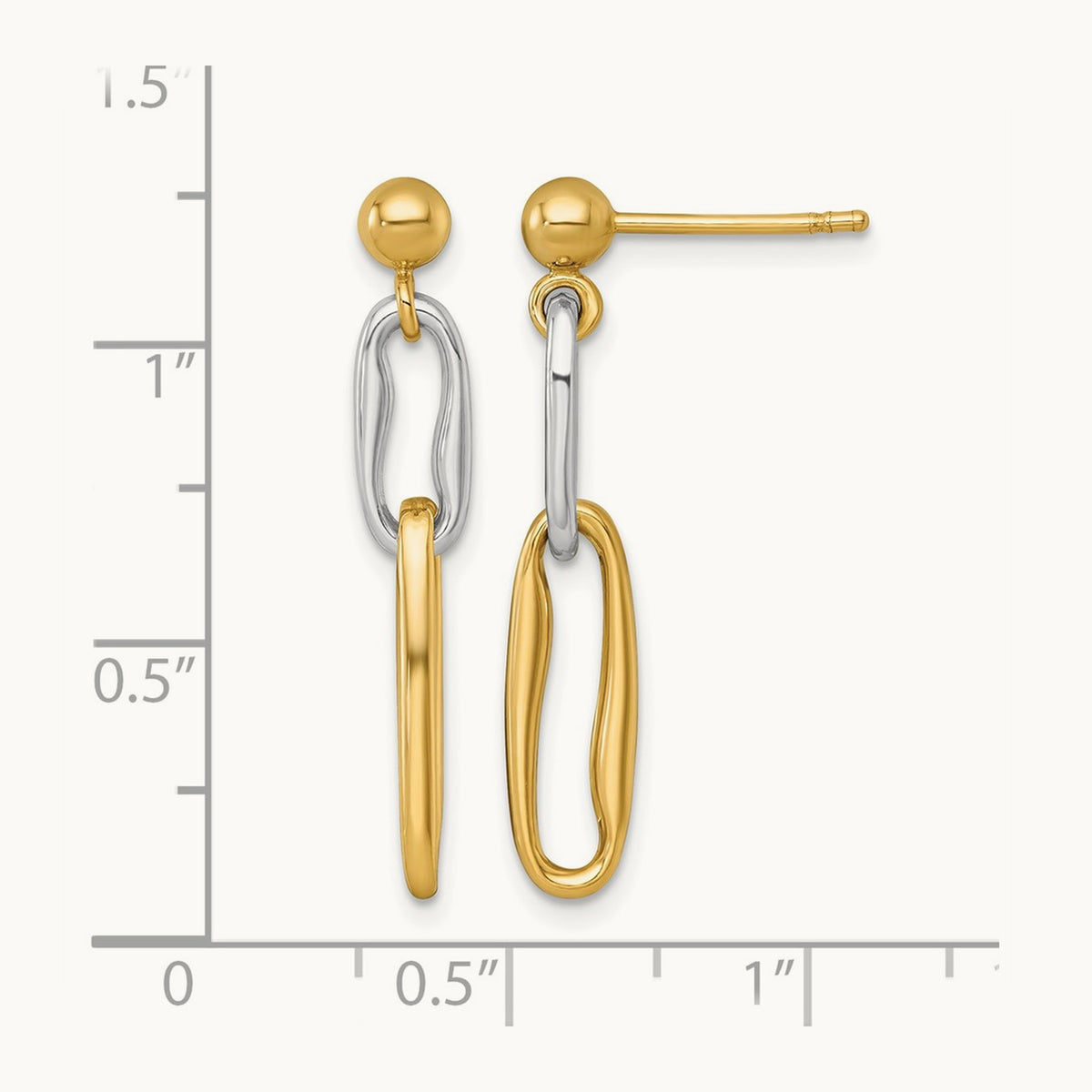 Polished Link Dangle Post Earrings, 14K Two-tone