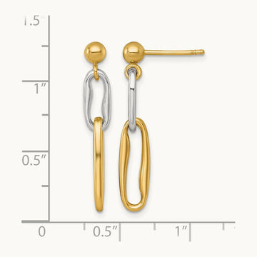 Polished Link Dangle Post Earrings, 14K Two-tone
