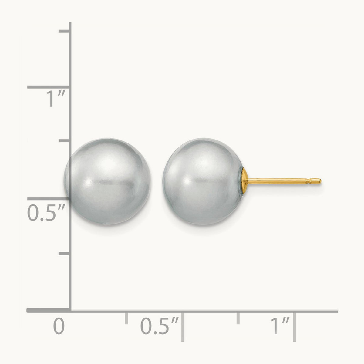 10- Grey Round Freshwater Cultured Pearl Stud Post Earrings, 11mm, 14K