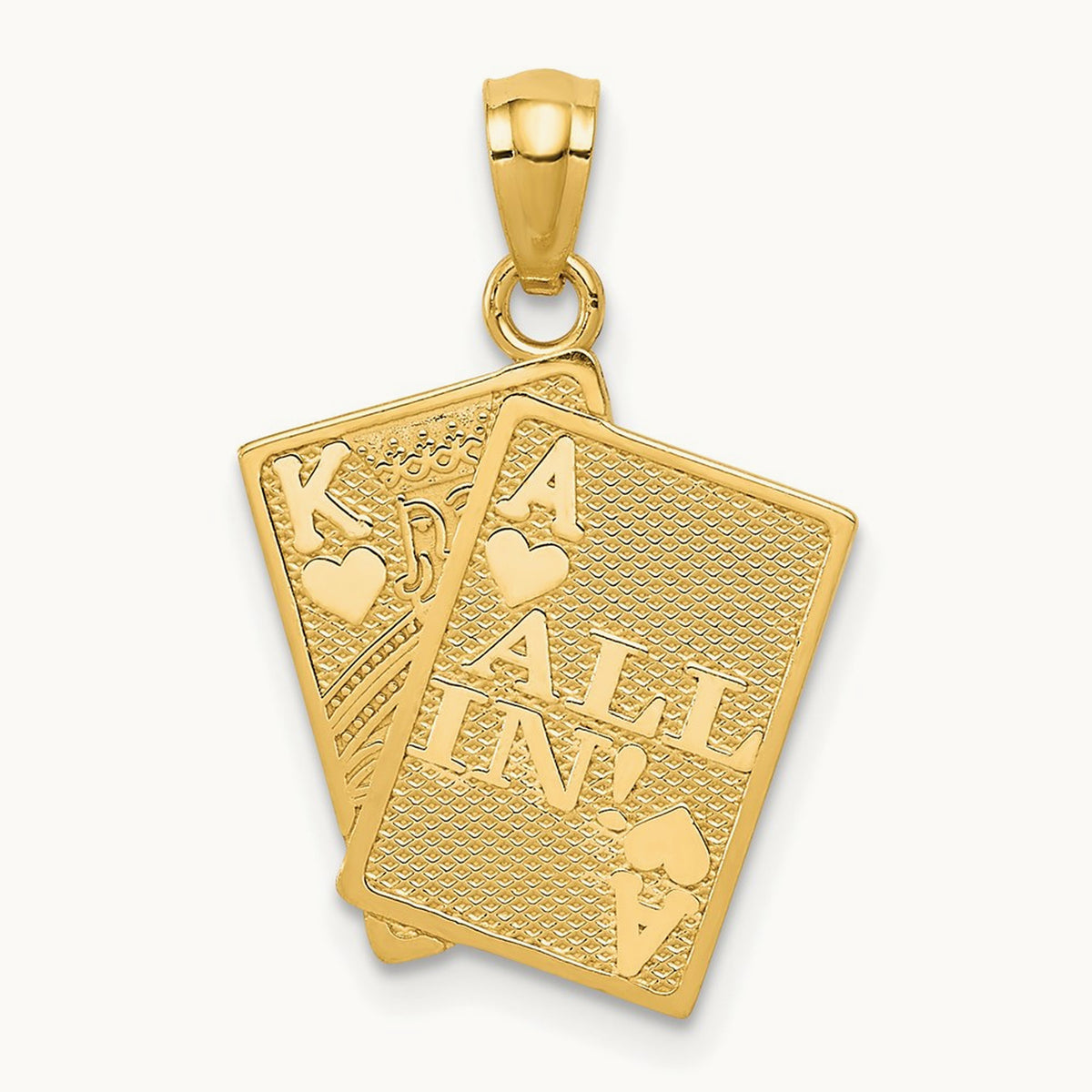 Ace of Hearts and King of Hearts ALL IN! Cards Pendant, 14K