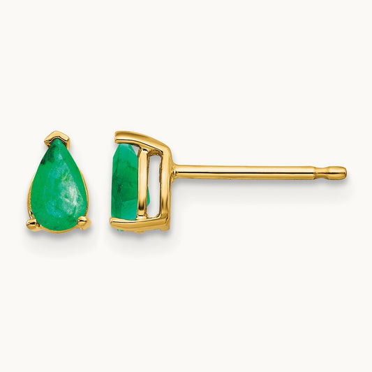 Emerald Post Earrings, 14K