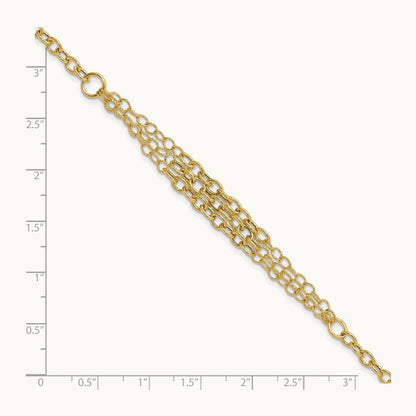 Polished and Textured 3 Layer Fancy w/ .5in ext. Bracelet, 14K