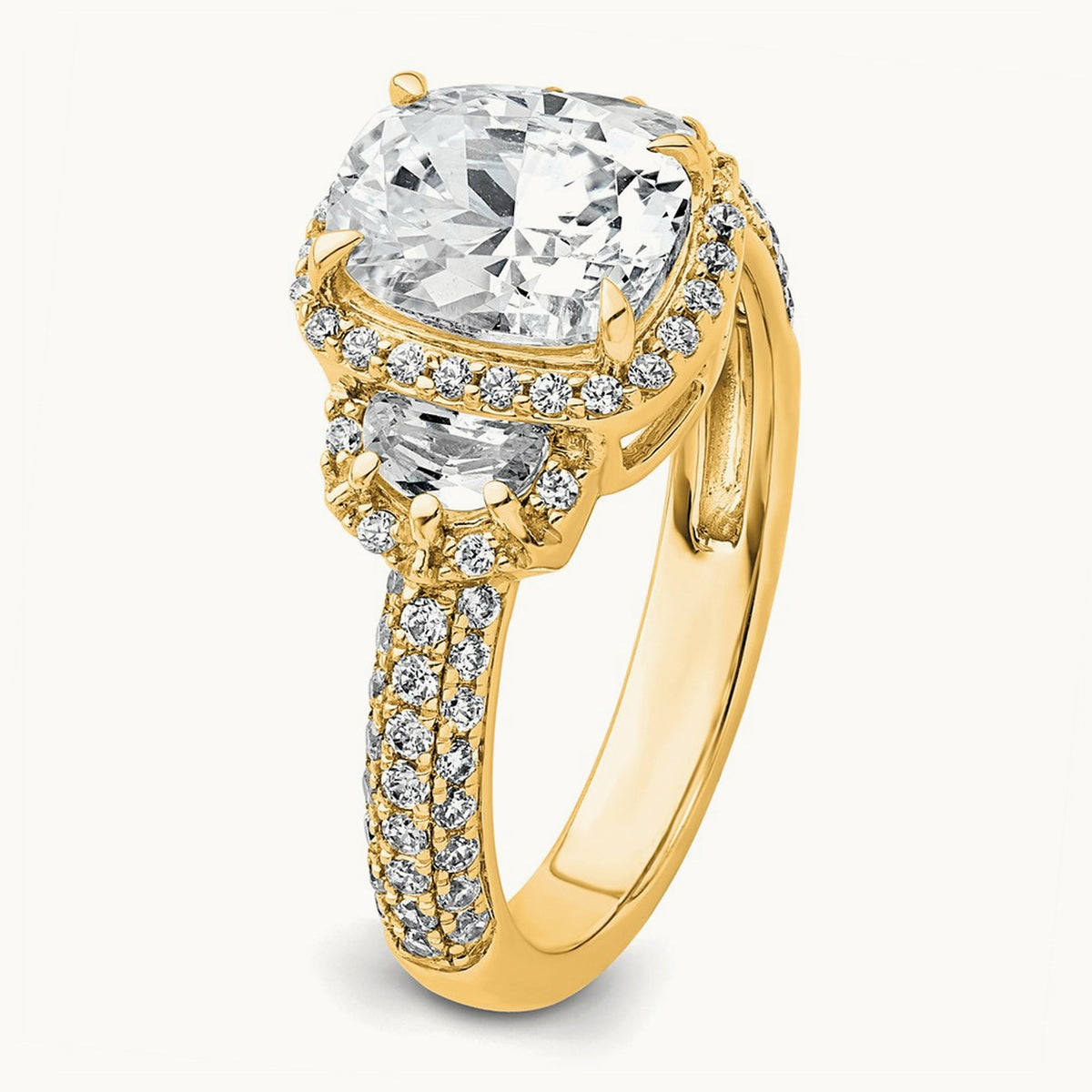 Oval Center Semi-Mount Halo Engagement Ring, 0.75 ct tw Lab-Grown Diamond — 14K Yellow Gold