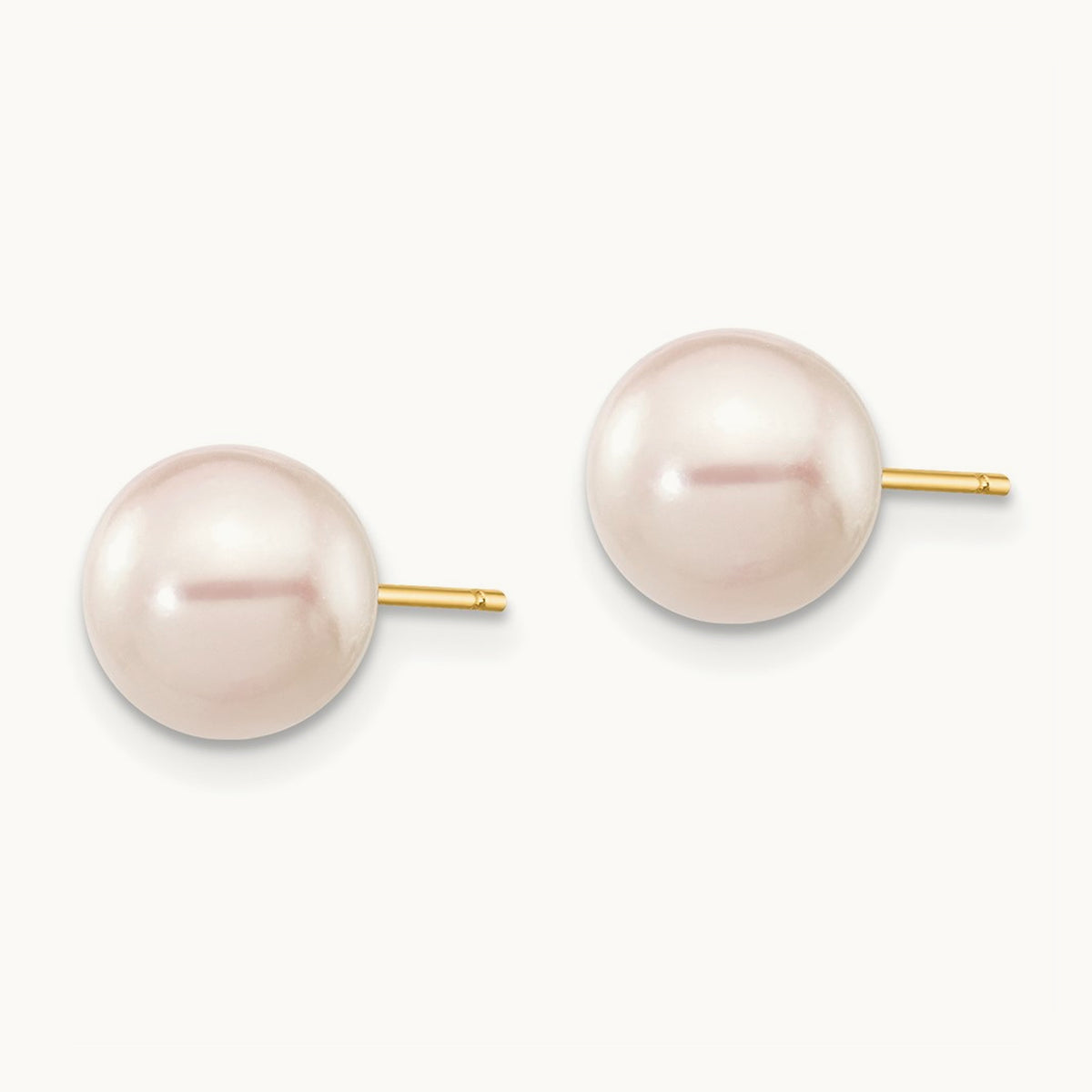 7- Round White Saltwater Akoya Cultured Pearl Stud Post Earrings, 8mm, 14K